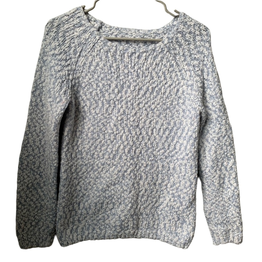 BUFFALO Women’s Blue White Thick Chunky Tweed Crew Neck Long Sleeve Sweater